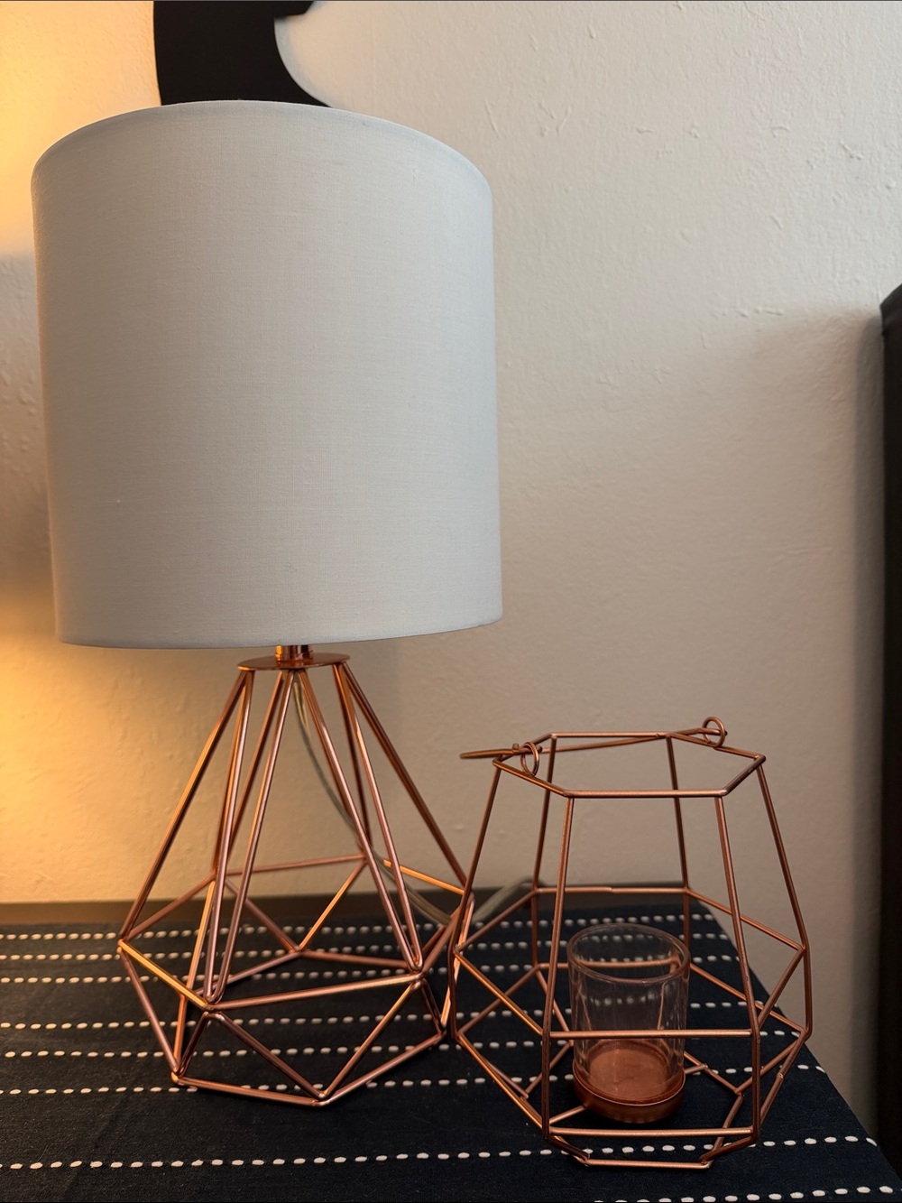 Geometric Table Lamp and Lantern Set